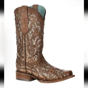 Corral Women's Orix Brown with Glitter Inlay and Studs Cowboy Boots